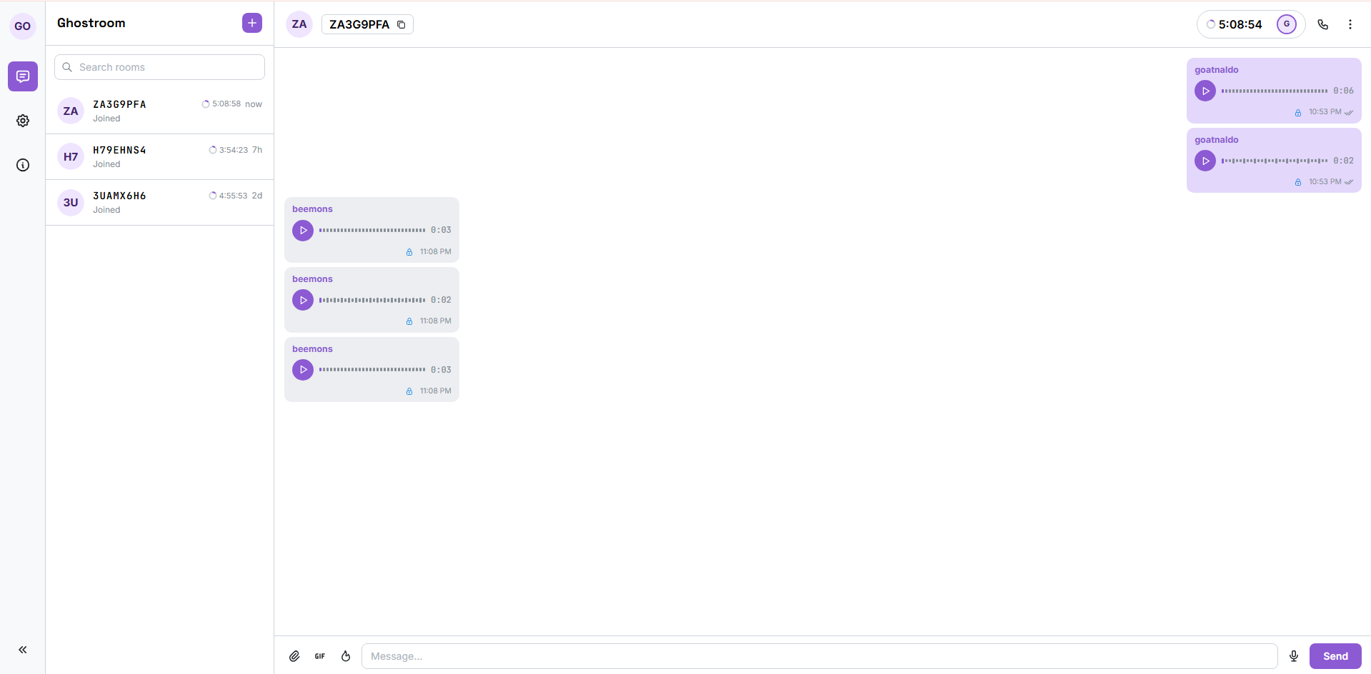 Ghostroom — anonymous rooms that self-destruct — screenshot 2